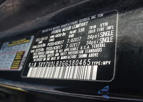 2016 Hyundai Santa Fe Sport 2.4L z USA, uszkodzony, nr VIN 5XYZU3LB3GG380465